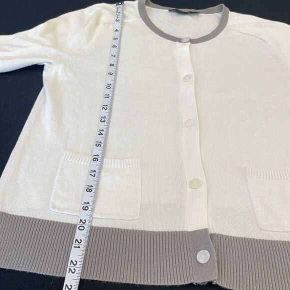 Pendleton Cardigan Sweater White W/ Gray Trim lightweight soft material sz M - Picture 9 of 9